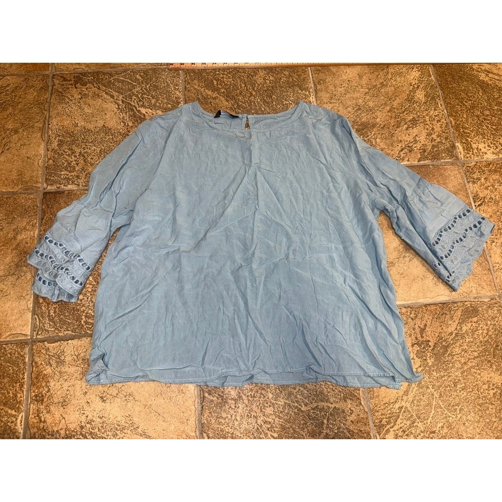 Dokotoo Women XL Light Blue Eyelet Bell Sleeve Blouse Keyhole Back Top